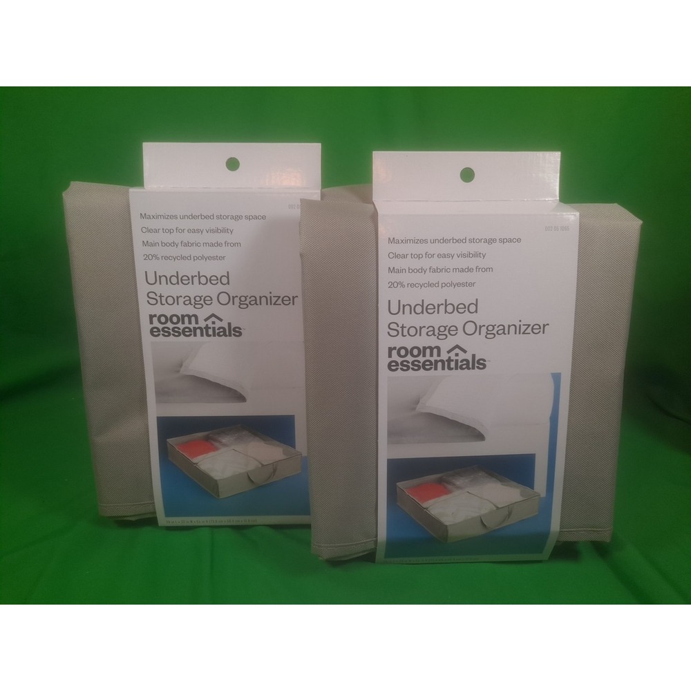 ROOM ESSENTIALS Underbed Storage Organizer 29" x 23" Set of 2 Grey Clear Top NEW